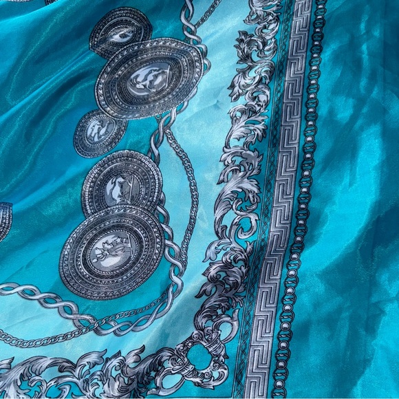 Y2K Boho Fairy Handkerchief Hem silky patterned halter dress Sz L - Picture 12 of 12